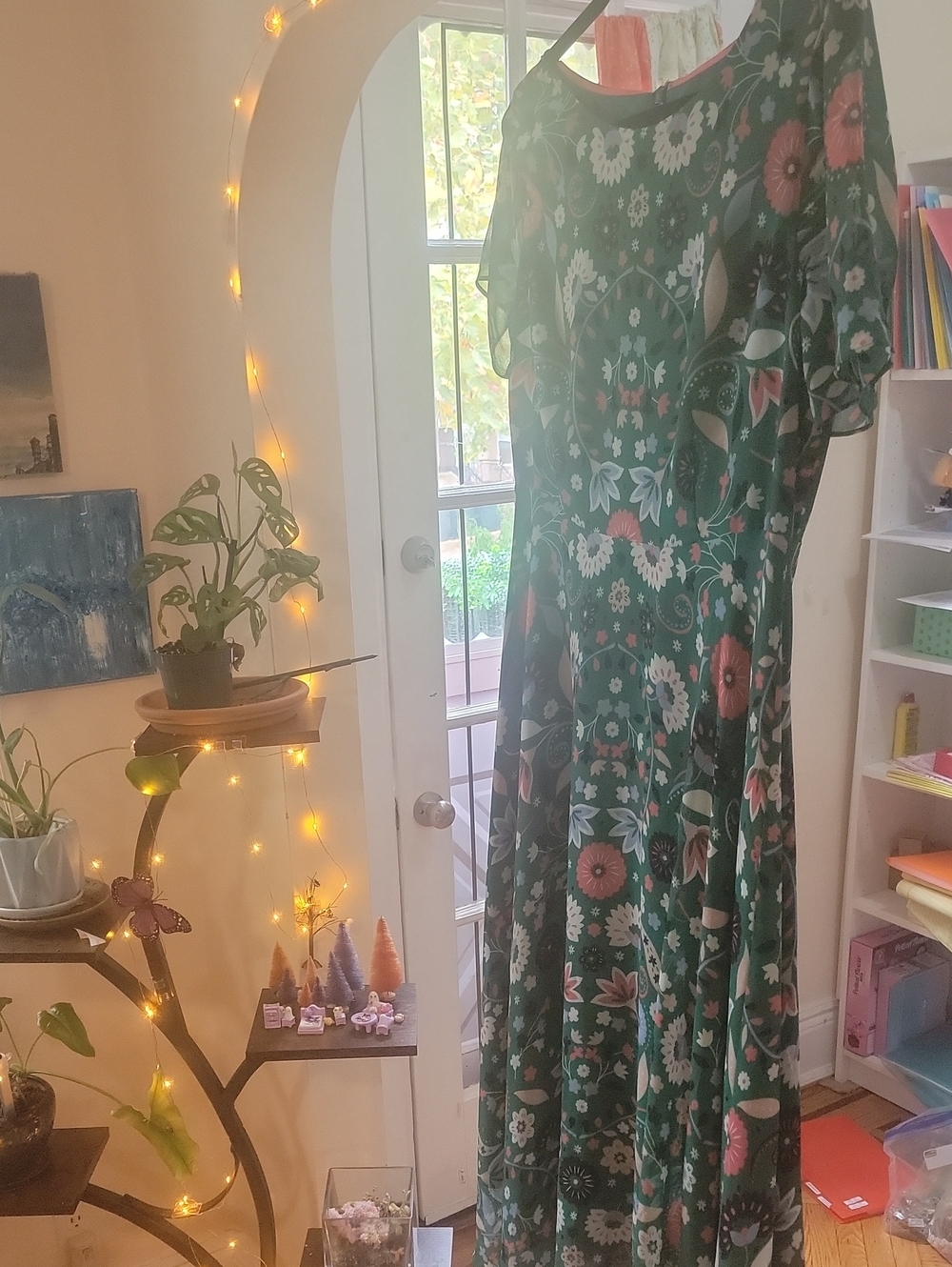 Boden Green Floral Maxi Dress with Pink Blooms